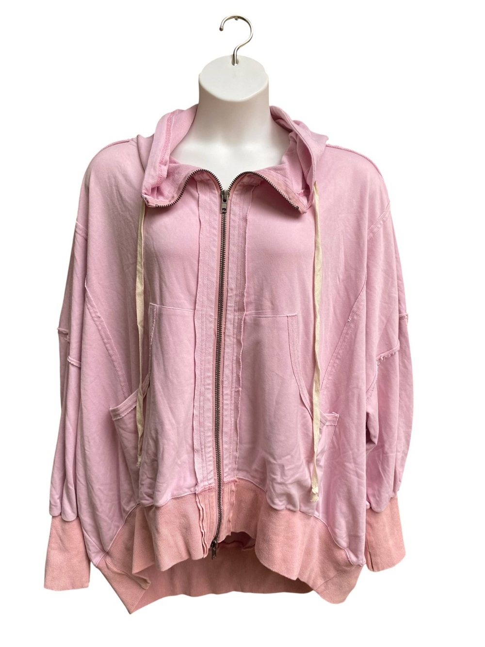NWT Blue Velvet Pink Hoodie Full Zip Pockets Boho Oversized Womens Size XL